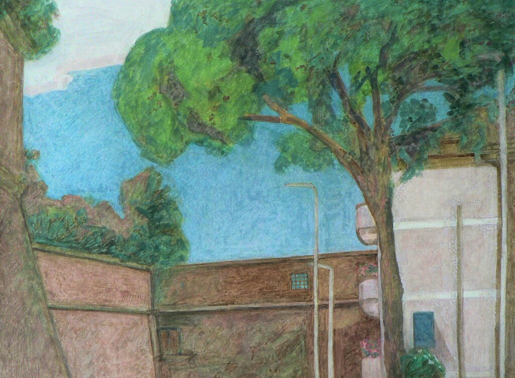 Weduta wykonana w technice gwaszu.