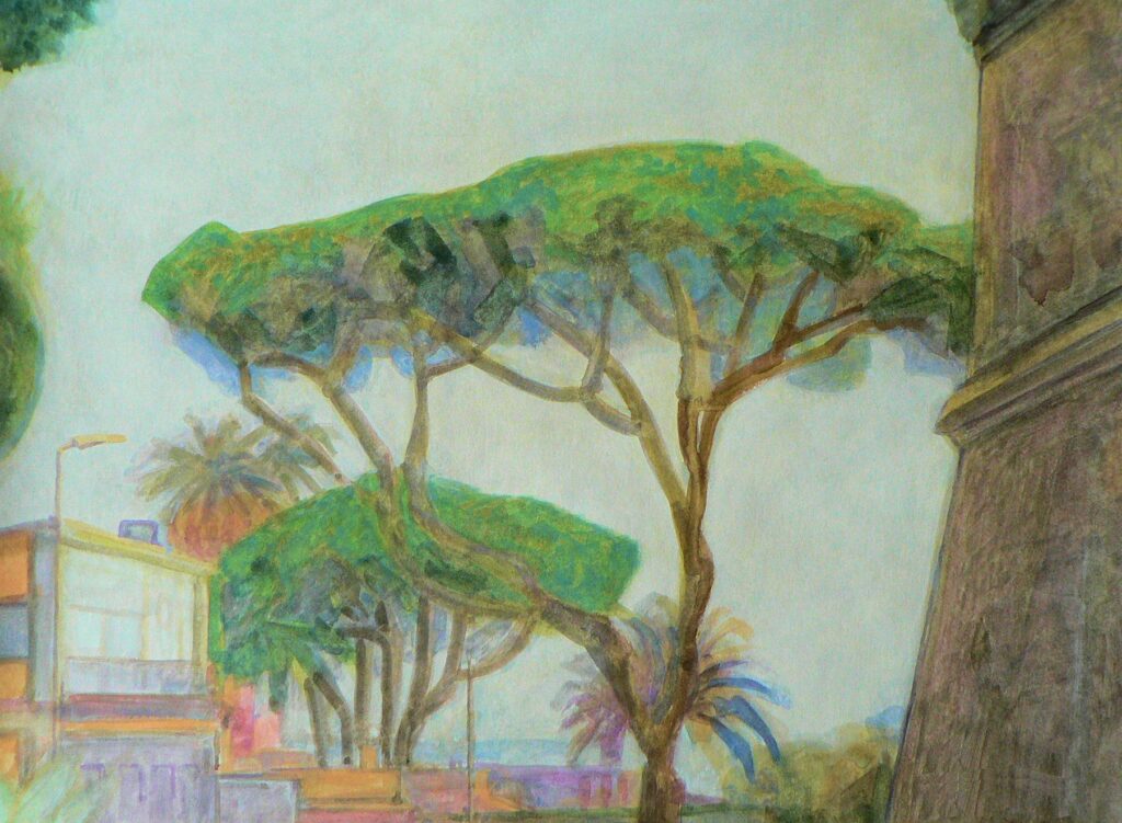 Weduta wykonana w technice gwaszu.